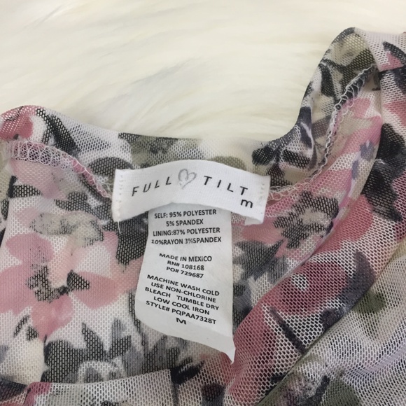 Full Tilt Floral Sheer Mesh Peplum Ruffle Top Med - Picture 5 of 8